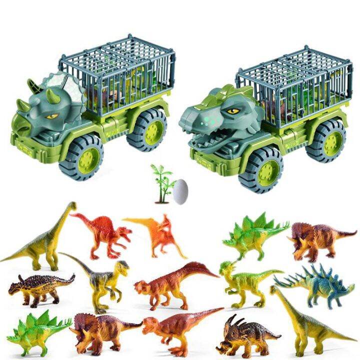 trucks-tyrannosaurus-dinosaur-triceratops-figure-excavators-engineering-monster