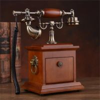 Red wood 1 Retro Quadrate Landline Telephone Home House Office Hotel Made Of Wood Antique Set Classical Key Vintage Fixed Phone Caller ID