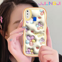 Jjlingji เคสสำหรับ VIVO Y91 Y91i Y95แฟชั่น3D ดอกไม้นำโชคดีไซน์ใหม่คอลเลอร์ขอบคลื่นนุ่มเคสมือถือกันกระแทกแบบใสสร้างสรรค์เคสโปร่งใสลายกล้องถ่ายรูปซิลิกาเจลป้องกัน