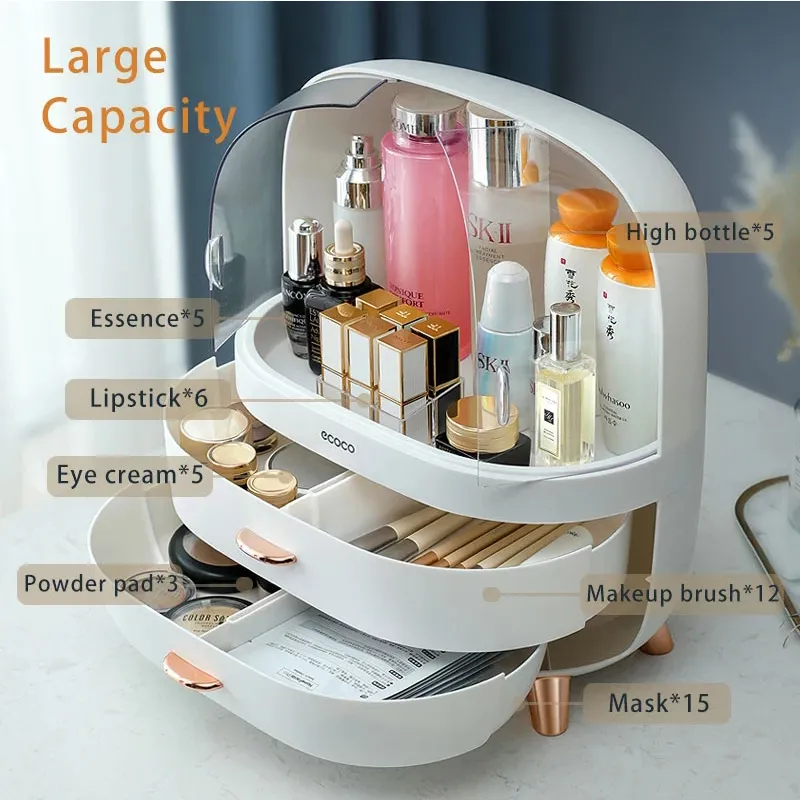 Fashion Big Capacity Cosmetic Storage Box Waterproof Dustproof Bathroom  Desktop Beauty Makeup Organizer Skin Care Storage Drawer