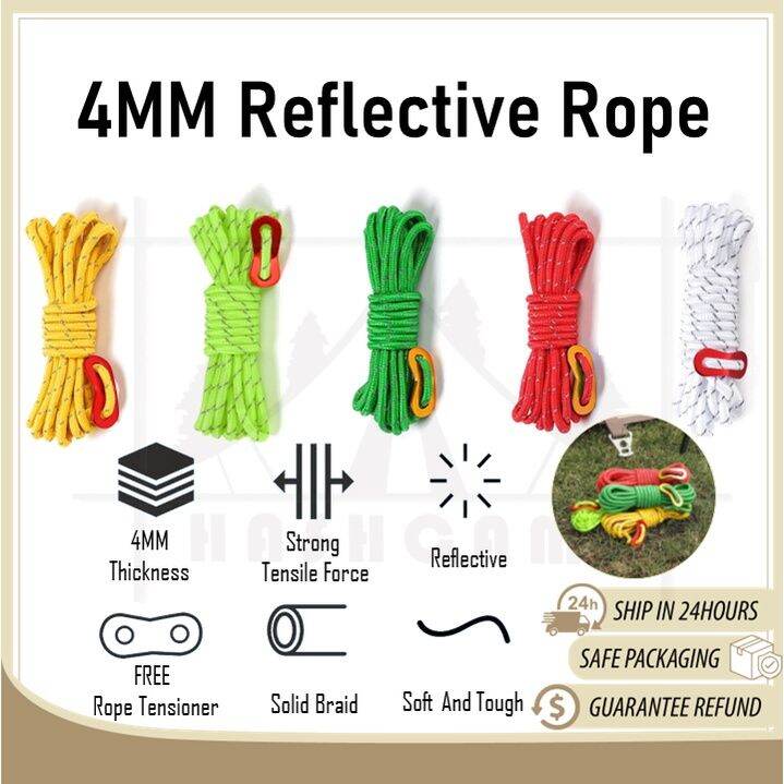 Camping 4mm Reflective Rope Flysheet Tarp Tent Paracord Rope 4meters