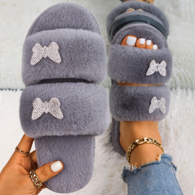 Womens Slippers Insect Fluffy Faux Fur Slides Flat Sandals Custom Winter Slippers Flip Flops Designer Female Shoes