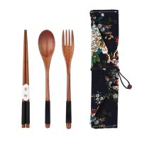 ETXPortable Wood Tableware Wooden Cutlery Sets Travel Dinnerware Suit Environmental with Cloth Pack Gifts set