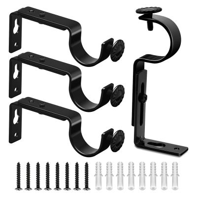 Adjustable Curtain Rod Bracket, Heavy Duty Curtain Rod Holders Black 4 Pack Curtain Rods Hooks Hangers for Wall Curtain