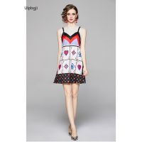 European and American Fashion All-Match Waist Slimming Positioning Printed Vest Dress