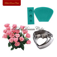 5pcsSet Rose al Silicone Veiner Mold Stainless Steel Cutter DIY Fondant Flower Clay Mould Cake Decorating Tools Bakeware