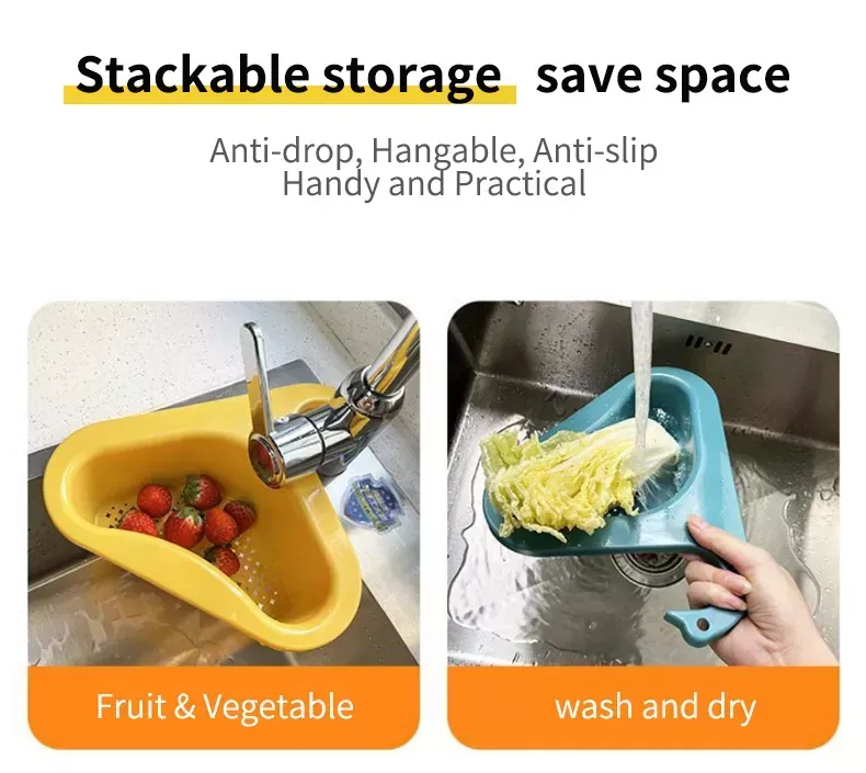 Kitchen Sink Drain Basket Swan Drain Rack - Multi-functional Hanging  Filtering Triangular Drain Shelf, Corner Kitchen Sink Strainer Basket Easy  To Dis