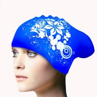 【CW】 Hair Fashion Silicone Cap Female Printed Bathing Swim Pool Caps Hat Ears Size