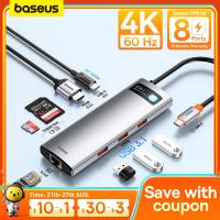 Baseus อะแดปเตอร์ฮับ10อะแดปเตอร์ Gbps USB C ชนิด C เป็น HDMI-USB ที่เข้ากันได้พอร์ตอิเทอร์เน็ตแท่นวางมือถือสำหรับ Macbook Air M1 M2ตัวแยก USB