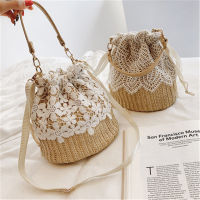 Summer Lace Woven Shoulder Bucket Straw Bag Fashion High Quality Vacation Handbags for Women 2021 Designer Luxury