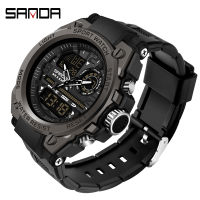 SANDA Men S Chrono ปฏิทินนาฬิกายี่ห้อนาฬิกาทหารกันน้ำ Men นาฬิกาดิจิตอลควอตซ์แบบ Dual กีฬานาฬิกาลำลอง