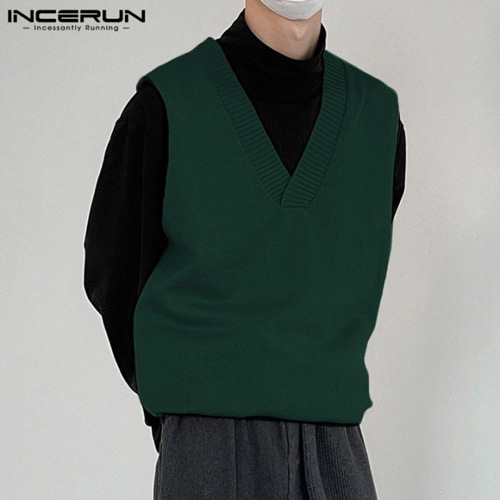 incerun-เสื้อถักกันหนาวแบบย้อนยุคสำหรับผู้ชาย-เสื้อกันหนาวแฟชั่นสไตล์เกาหลีเสื้อสวมหัวแบบถักมีเชือกสไตล์วินเทจ