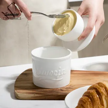 SWEEJAR Porcelain Butter Crock Keeper, French Butter Dish Keeps