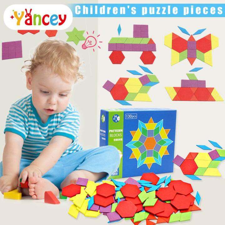 Yancey Wooden Blocks IQ Pattern Puzzle Box Montessori Kids Toys Shapes