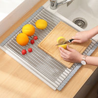 Roll Up Dish Drying Rack Drainer Shelf Foldable Dish Drainer Over Sink Kitchen Organizer Fruit Mat Portable Storage Shelf Holder