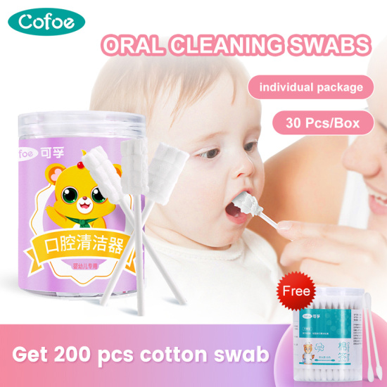 Cofoe 30 cái dụng cụ vệ sinh lưỡi miệng cho em bé gạc bông tăm bông bàn - ảnh sản phẩm 1