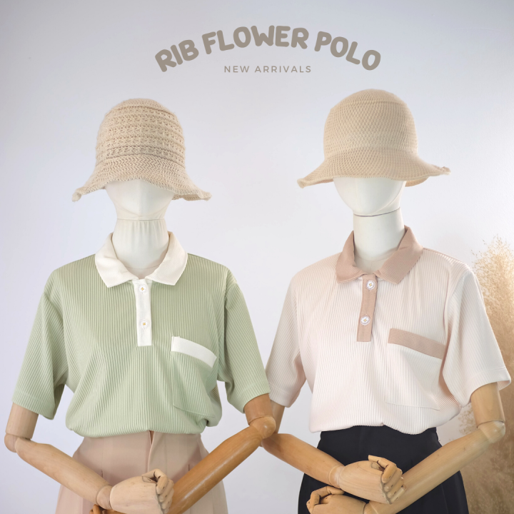 rib-flower-polo-เสื้อโปโลปกทูโทน-กระดุมดอกไม้