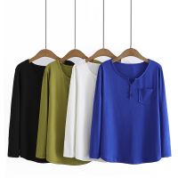 【มีไซส์ใหญ่】Plus Size XL-4XL Womens V-neck Knitted Spring Autumn Shirts Oversized Slim Muslimah Tops