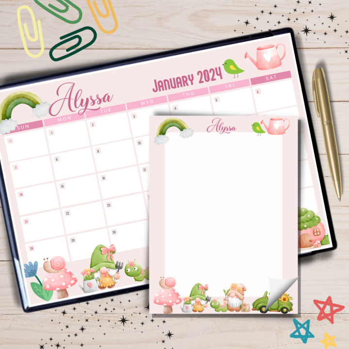 Personalized Calendar & Notepad Pack Gift Set Weekly Monthly Dog