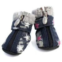 Denim Warm Pet Snow Boots Dog Boots Soft Puppy Sneakers Safety Zipper Pet Shoes Snow Winter Lovely Anti Slip Zipper Shoes