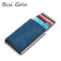 （Layor wallet）  BISI GORO Anti-Theft Clutch กระเป๋าสตางค์ Unisex 2022 RFID Blocking Credit Card Holder Case Denim Business Pop-Up Metal Purse Money Bag