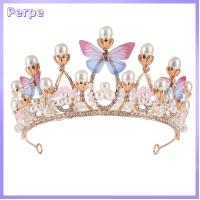 PERPE งานแต่งงาน แฮนด์เมด รัดเกล้า Rhinestone Tiaras สำหรับเด็กผู้หญิง ผีเสื้อ ที่คาดผมไข่มุก มงกุฏเจ้าหญิง