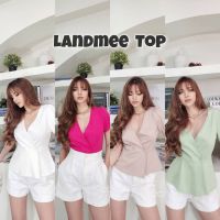 เสื้อคอวีผ้าเทพพรีเมี่ยม✨Landmee Top✨ดีเทลไขว้อกเอวระบาย ป้ายCortoncandy