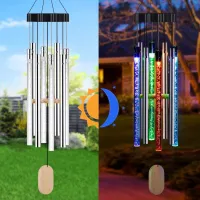 Auto-sensing Solar Wind Chime Light Outdoor Garden Patio Light High-quality Silver Aluminum Tubes Wooden Pendants For Home Decor