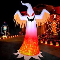 240cm Halloween Inflatable Ghost with Rotating Flame Light Horror Halloween Decoration for Home Outdoor Yard Glowing Ghost Props