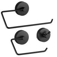 Black Reusable Bathroom Accessories Sets Stainless Steel ABS Toilet Tissue Roll Paper Holder Towel Rack Bar Rail Robe Coat Hook