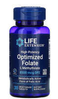 Life Extension High Potency Optimized Folate L-Methyl folate 8500 mcg DFE / 30 Vegetarian Tablets