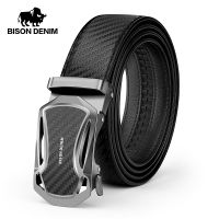 【jw】✔♟ BISON Novo Design De Fibra Carbono Homens Cinto Couro Genuíno Cowskin Marca Luxo Negros Automático Melhor Presente Dos