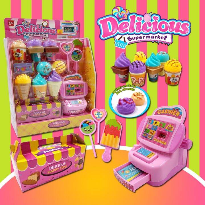 Delicious Card High Quality Mini Cashier Counter Play Pretend Multiple Accessories Ice Cream Toy