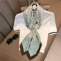 Women Spring Autumn Fashion Soft Elegant Travel Pashmina C Letter Printed 90cm Square Silk Hijab Scarf