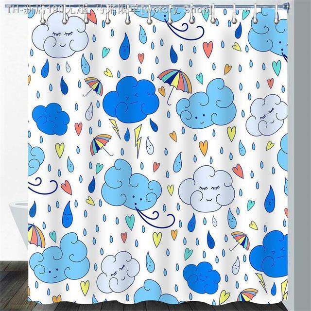 cw-raining-cats-and-dogs-shower-curtain-kids-clouds-raindrops-cartoon-print-fabric