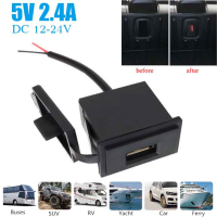 อะแดปเตอร์2.4A 5V ช่องเสียบสายชาร์จรถแบบ USB เดี่ยว12V/24V กันน้ำสำหรับรถจักรยานยนต์ RV เรือ