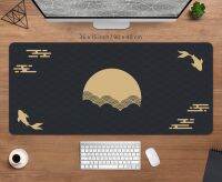 ☾♚  Japanese Desk Mat Black   Gold Mousepad Koi Fish Sun Cloud Japan Art Seal Sunrise Dark Sunset Large XXL Mouse Pad Gaming Deskmat