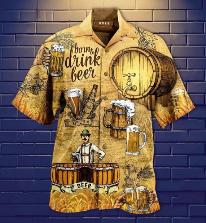 เสื้อพิมพ์ลาย3d-เบียร์เสื้อแฟชั่นผู้ชายเสื้อฮาวายแขนสั้นกระดุมแถวเดียวเสื้อชายหาดลำลองเสื้อวัยรุ่น