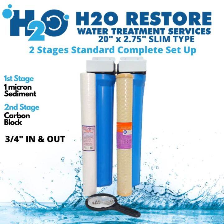 2 Stages Standard Water Filter Complete Set Up 20" Slim Type Water
