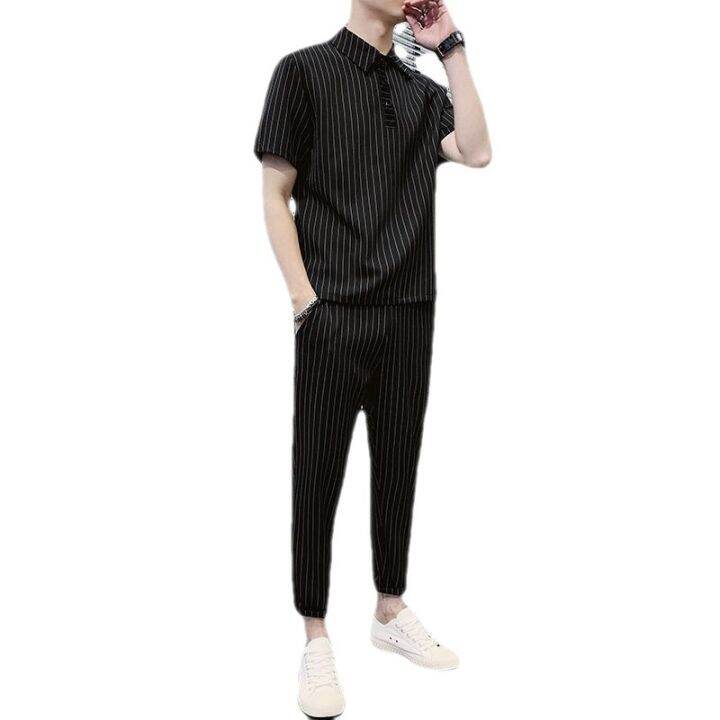 cod-hair-stylist-mens-short-sleeved-shirt-youth-striped-nine-legged-pants