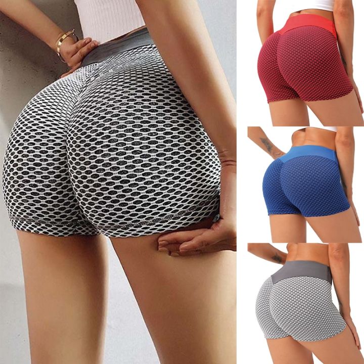 Honeycomb Ruched Cycling Shorts,for Women Scrunch Butt Push Up Gym