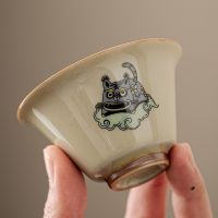 [COD] a tiger with wings teacup home hospitality tea cup master single honey glaze ceramic kung fu teacup