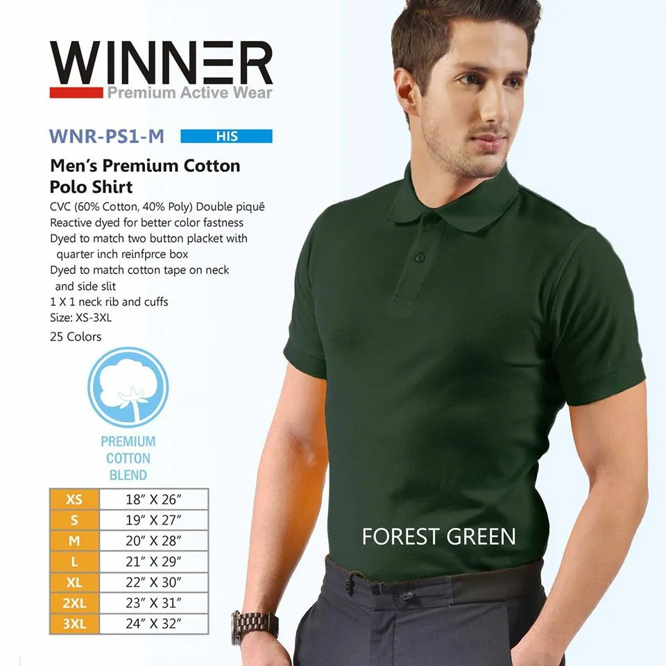 Winner Mens Premium Cotton Polo Shirt WNR.PS - Shirts and Prints Ph