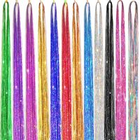 1 Pc Sparkle Shiny Hair Tinsel Hair Extensions Dazzles Women Hippie for Braiding Headdress Hair Braiding Tools Long 100cm Wig  Hair Extensions  Pads