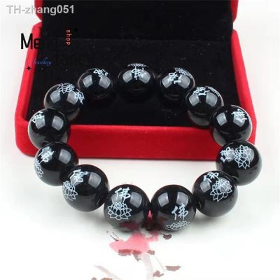 Natural Black Onyx Buddha Lotus Bracelet Charms Fashion Fine Jewelry Personalized Women Men Bangle Designer Luxury Holiday Gifts