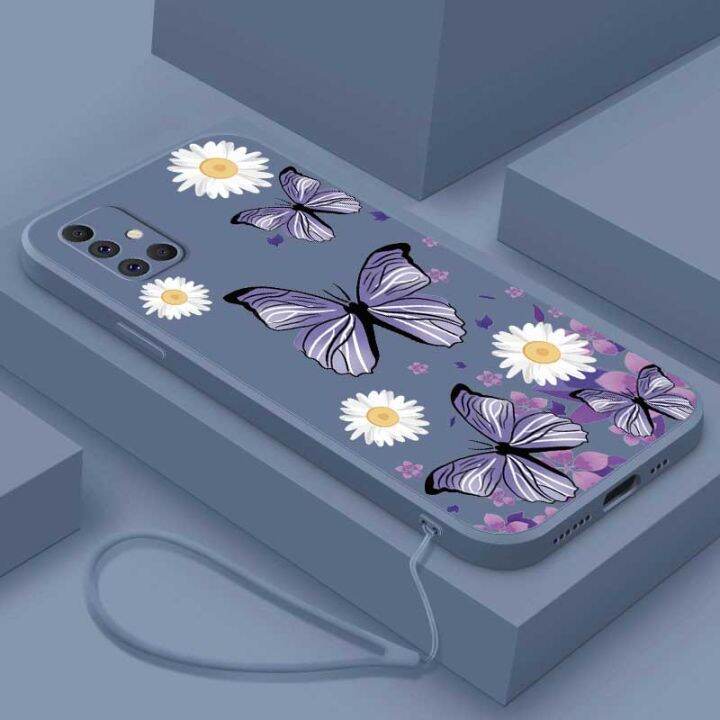 samsung-galaxy-a71-a51-4g-ฝาหลังซิลิโคนเหลวนิ่ม-tpu-m02-a02-a31เคสลายดอกไม้รูปผีเสื้อสุดหรูเดซี่น้อยสายคล้องแบบมีเคส