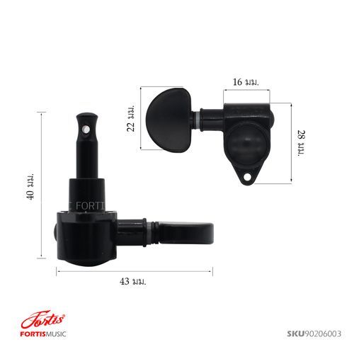 fortis-ลูกบิกกีต้าร์โปร่งgover-ลูกบิดกีต้าร์โปร่งทรงgrover-สีดำ-รุ่นs-qn-13