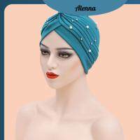 ALENNA หลากสี โพลีเอสเตอร์ ไข่มุก Musulman Turbante หัวห่ออาหรับ ผ้าพันคอผ้าโพกหัวมุสลิมแบบทึบ หมวกฮิญาบภายในของอิสลาม