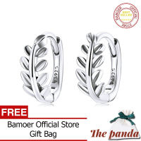 The Panda Fashionable 925 Sterling Silver Leaf Ear Buckles Earring Simple Classic Hoop Earrings for Women Statement Jewelry BSE500