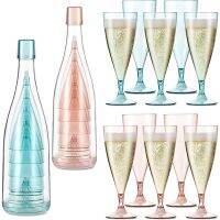 Set of 5 Plastic Champagne Glasses Portable and Reusable Goblet With Storage Bottle Suitable for Picnic Parties and Camping